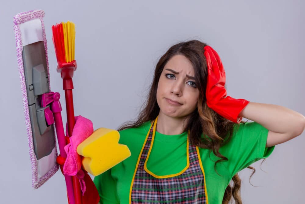 woman with cleaning tools